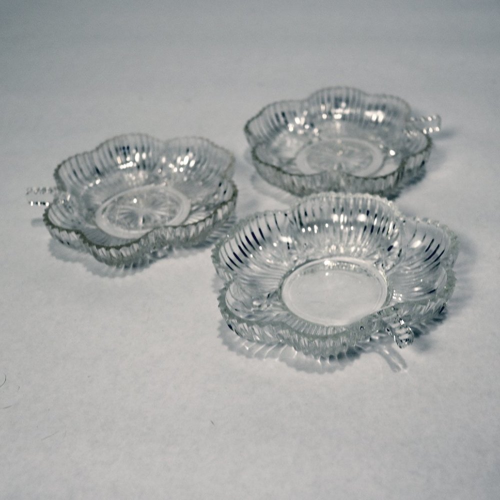 Set of 3 Vintage Clear Cut Glass Shamrock Shaped Dishes